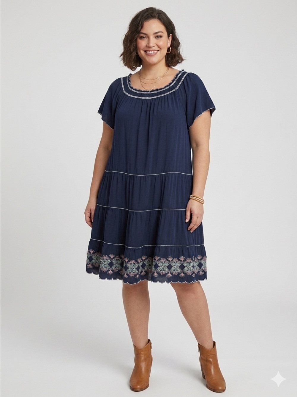 Max Studio Navy Off-Shoulder Mini Dress with Floral Hem